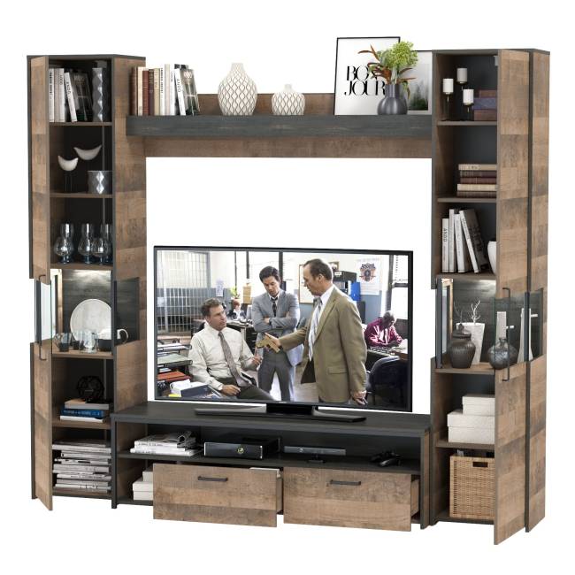 Индустриальная гостиная в стиле лофт с подсветкой Трувор № 17 цвет дуб гранж песочный/интра Индустриальная гостиная в стиле лофт с подсветкой Трувор № 17 цвет дуб гранж песочный/интра