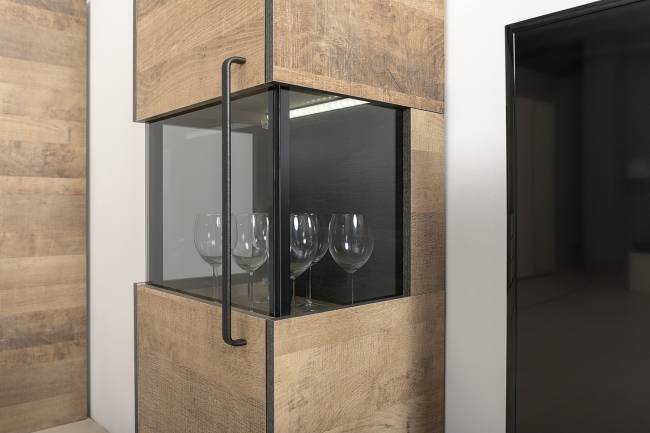 Два шкафа-пенала с подсветкой и тумба под ТВ Трувор № 18 цвет дуб гранж песочный/интра Два шкафа-пенала с подсветкой и тумба под ТВ Трувор № 18 цвет дуб гранж песочный/интра