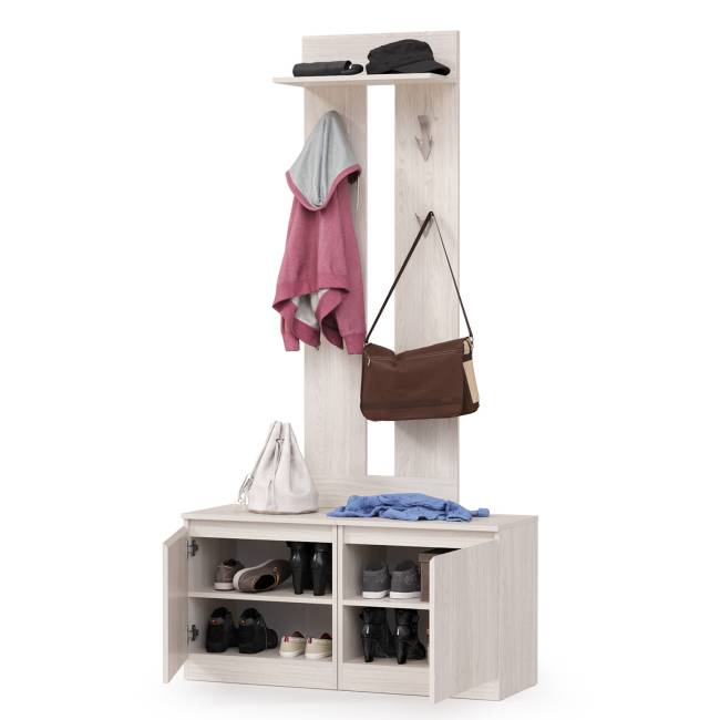 Две тумбы с одной вешалкой Ника цвет ясень анкор светлый Две тумбы с одной вешалкой Ника цвет ясень анкор светлый