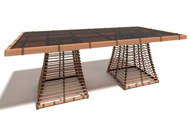 Комплект обеденный "Бамбук", из натурального ротанга, 1+6, песочный