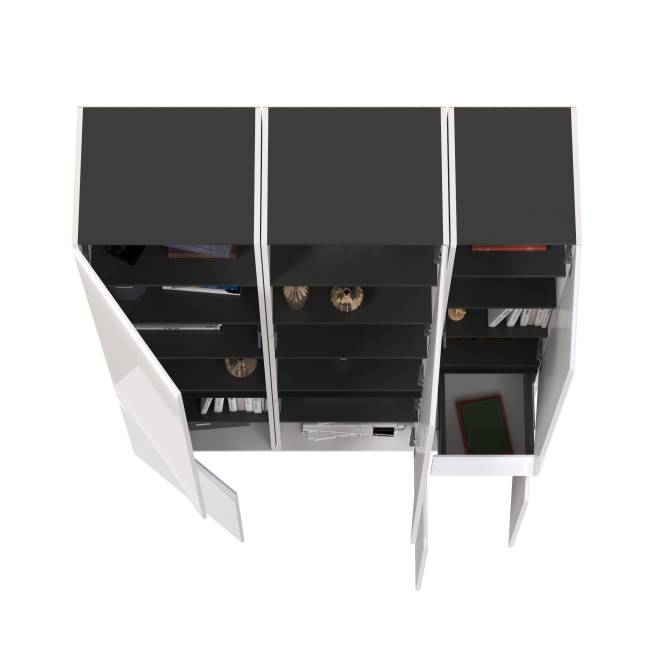 Два шкафа Сидней с дверками и один шкаф Сидней с ящиком цвет белый/чёрный/МДФ белый глянец Два шкафа Сидней с дверками и один шкаф Сидней с ящиком цвет белый/чёрный/МДФ белый глянец