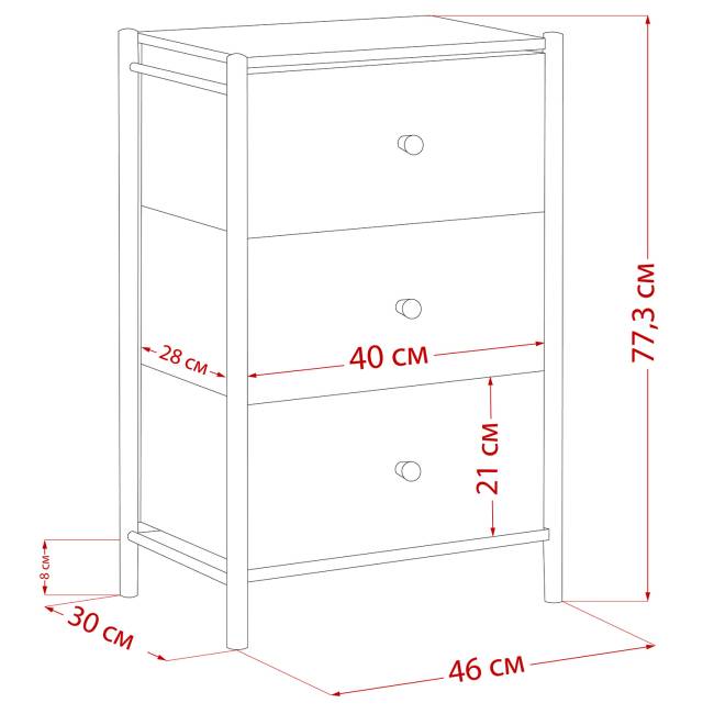 Комод Leset Хайди 3 ящика Чёрный Чёрный Комод Leset Хайди 3 ящика Чёрный Чёрный