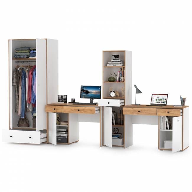 Мебель в детскую комнату для двоих детей Вуди № 29 цвет белый премиум/дуб крафт золотой