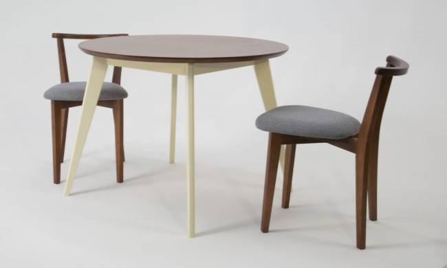 Стол обеденный круглый Сканди К90, слоновая кость/орех