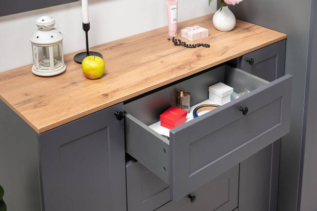 Комод Остин 16.221 с тумбой две дверки цвет серый графит/дуб крафт золотой