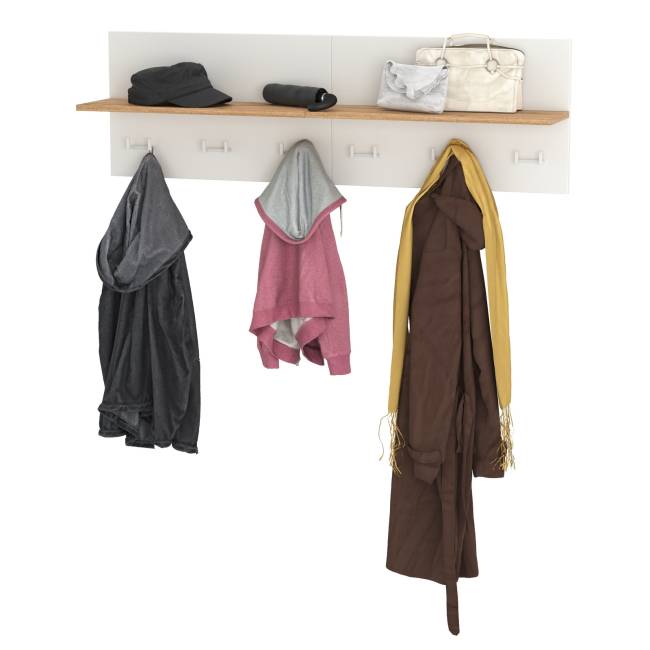 Вешалка с полкой на шесть крючков Октава цвет белый шагрень/дуб крафт золотой