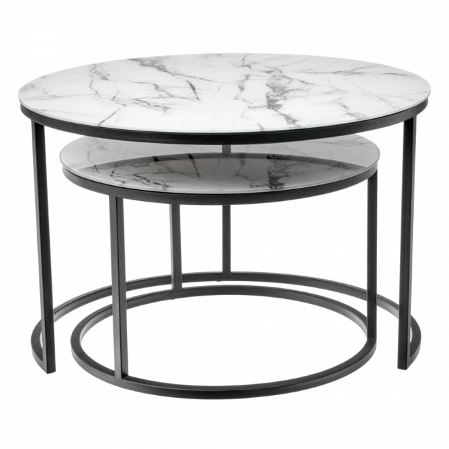 Набор кофейных столиков Tango белый мрамор с черными ножками Набор кофейных столиков Tango белый мрамор с черными ножками