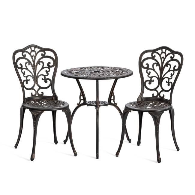 Комплект Secret de Maison Romance/Романс (стол+2 стула) алюминиевый сплав, D60/H67, 53х41х89см, бронзовый бронза/bronze алюминиевый сплав Комплект Secret de Maison Romance/Романс (стол+2 стула) алюминиевый сплав, D60/H67, 53х41х89см, бронзовый бронза/bronze алюминиевый сплав