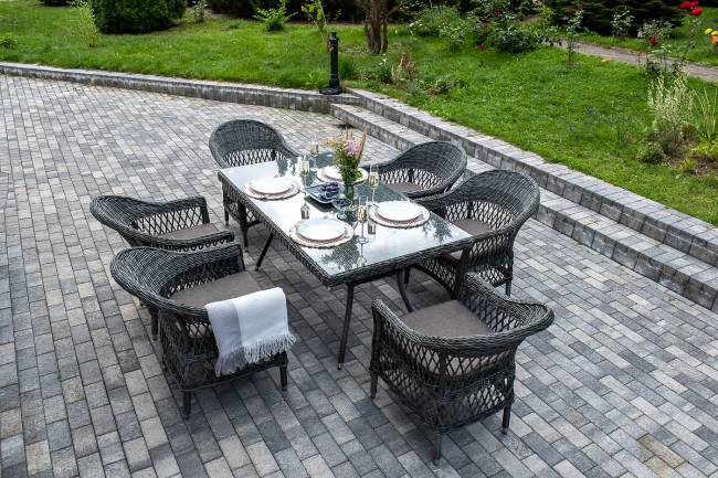 "Амароне" обеденная группа из искусственного ротанга на 6 персон, цвет графит "Амароне" обеденная группа из искусственного ротанга на 6 персон, цвет графит