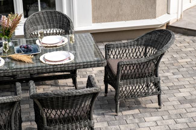 "Амароне" обеденная группа из искусственного ротанга на 6 персон, цвет графит "Амароне" обеденная группа из искусственного ротанга на 6 персон, цвет графит