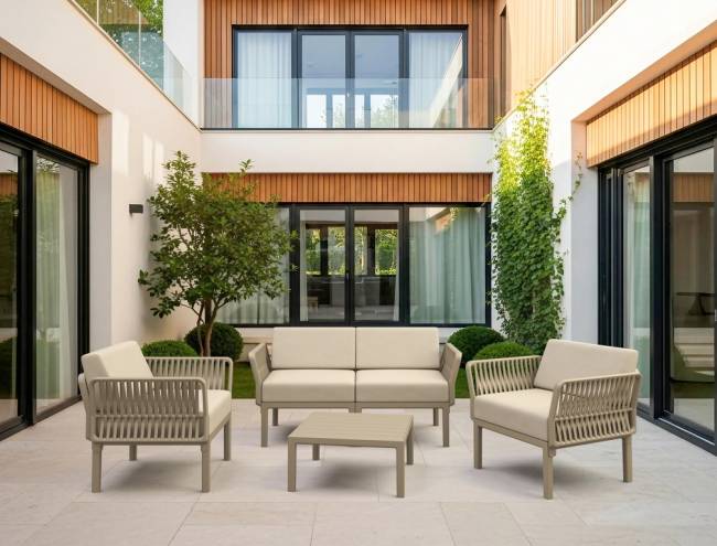 Комплект пластиковой мебели Portofino Lounge бежевый, бежевый Комплект пластиковой мебели Portofino Lounge бежевый, бежевый