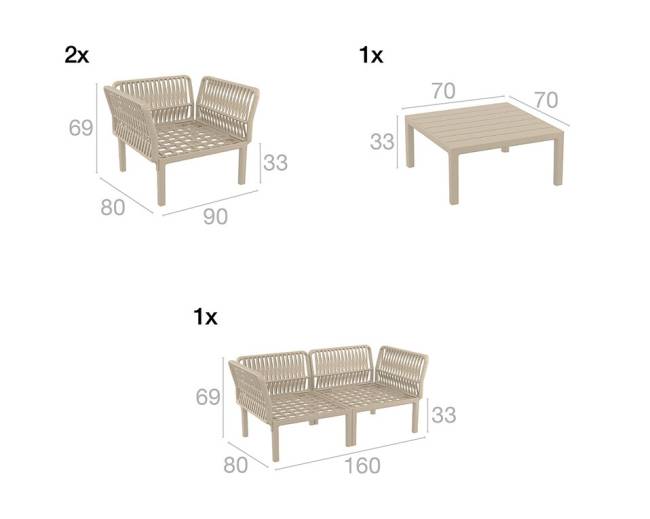 Комплект пластиковой мебели Portofino Lounge бежевый, темно-серый Комплект пластиковой мебели Portofino Lounge бежевый, темно-серый