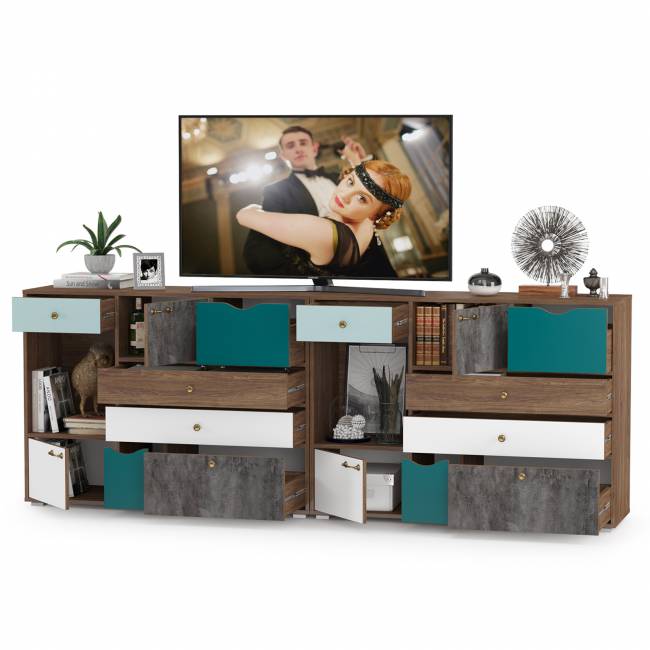 Две тумбы-комода Вайс цвет морское дерево винтаж/камень тёмный/бензин/мята/белый премиум Две тумбы-комода Вайс цвет морское дерево винтаж/камень тёмный/бензин/мята/белый премиум