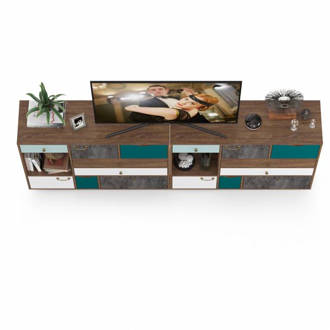 Две тумбы-комода Вайс цвет морское дерево винтаж/камень тёмный/бензин/мята/белый премиум Две тумбы-комода Вайс цвет морское дерево винтаж/камень тёмный/бензин/мята/белый премиум