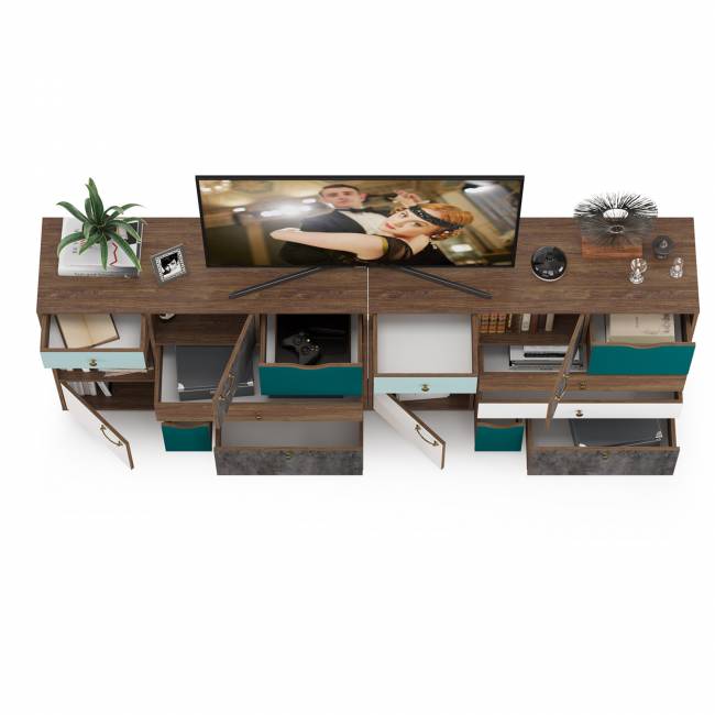 Две тумбы-комода Вайс цвет морское дерево винтаж/камень тёмный/бензин/мята/белый премиум Две тумбы-комода Вайс цвет морское дерево винтаж/камень тёмный/бензин/мята/белый премиум