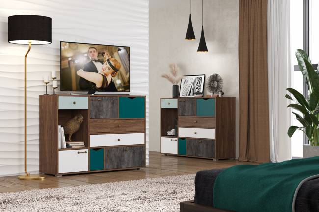 Две тумбы-комода Вайс цвет морское дерево винтаж/камень тёмный/бензин/мята/белый премиум Две тумбы-комода Вайс цвет морское дерево винтаж/камень тёмный/бензин/мята/белый премиум