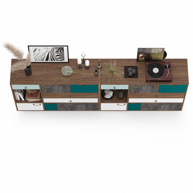 Две тумбы-комода Вайс цвет морское дерево винтаж/камень тёмный/бензин/мята/белый премиум Две тумбы-комода Вайс цвет морское дерево винтаж/камень тёмный/бензин/мята/белый премиум