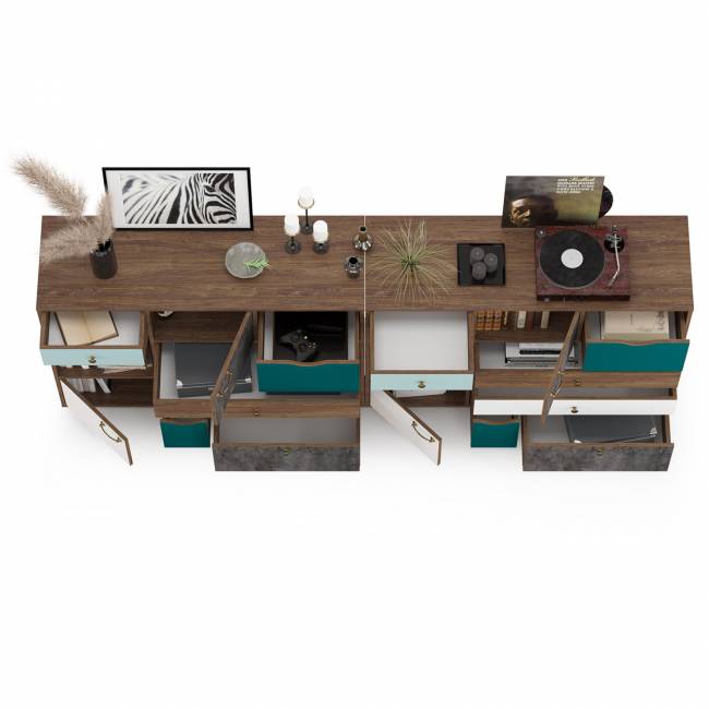 Две тумбы-комода Вайс цвет морское дерево винтаж/камень тёмный/бензин/мята/белый премиум Две тумбы-комода Вайс цвет морское дерево винтаж/камень тёмный/бензин/мята/белый премиум