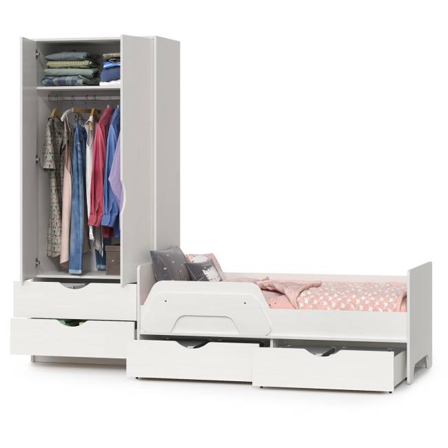 Кровать детская с ящиками со шкафом Уна цвет белый