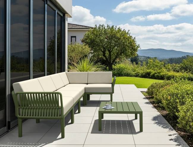 Комплект пластиковой мебели Portofino Lounge Corner оливковый, бежевый Комплект пластиковой мебели Portofino Lounge Corner оливковый, бежевый