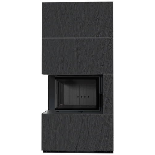 Каминокомплект Kratki PRO FLOKI NATURALI ARDESIA NERO A SPACCO, угловое стекло слева