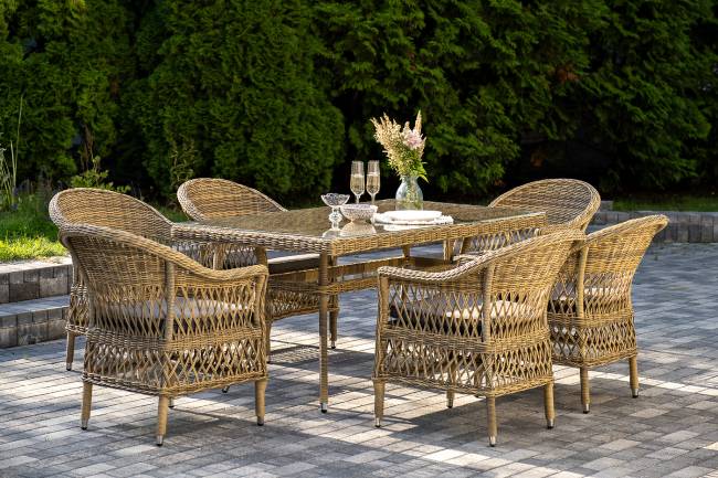 "Амароне" обеденная группа из искусственного ротанга на 6 персон, цвет соломенный "Амароне" обеденная группа из искусственного ротанга на 6 персон, цвет соломенный
