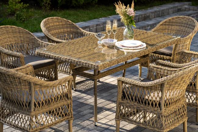 "Амароне" обеденная группа из искусственного ротанга на 6 персон, цвет соломенный "Амароне" обеденная группа из искусственного ротанга на 6 персон, цвет соломенный