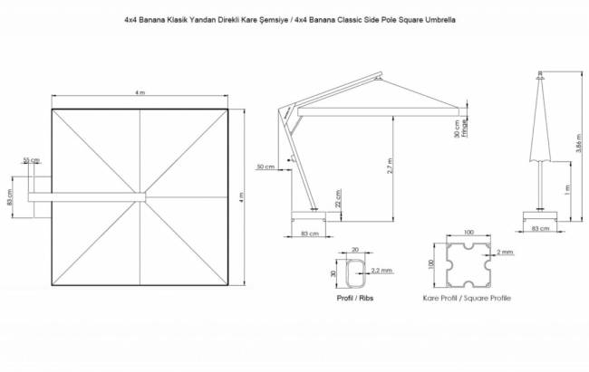 Зонт профессиональный 4х4 м Banana бежевый 4000х4000 мм Зонт профессиональный 4х4 м Banana бежевый 4000х4000 мм
