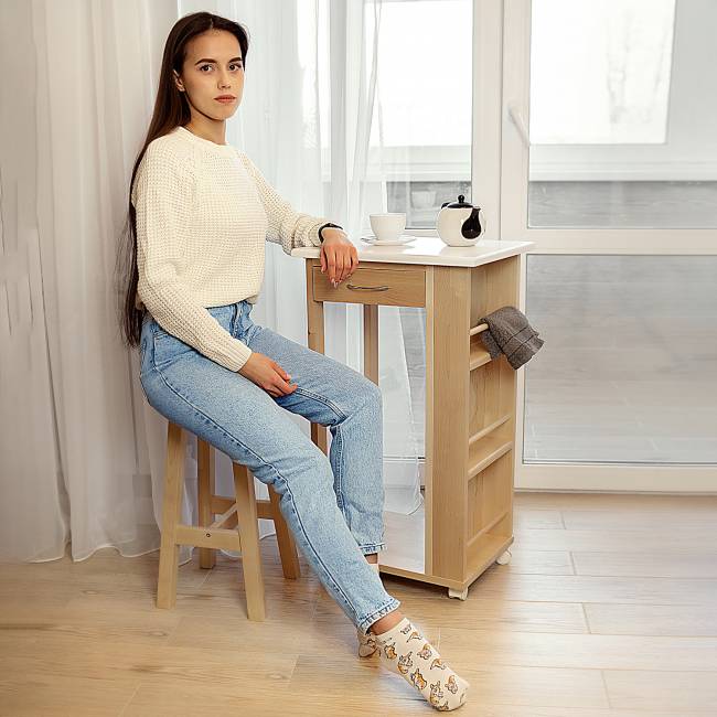 Тумба с табуретом белый/лак Тумба с табуретом белый/лак