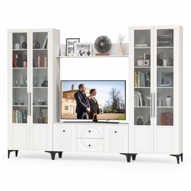 Два широких серванта и ТВ-тумба Валенсия цвет белый шагрень