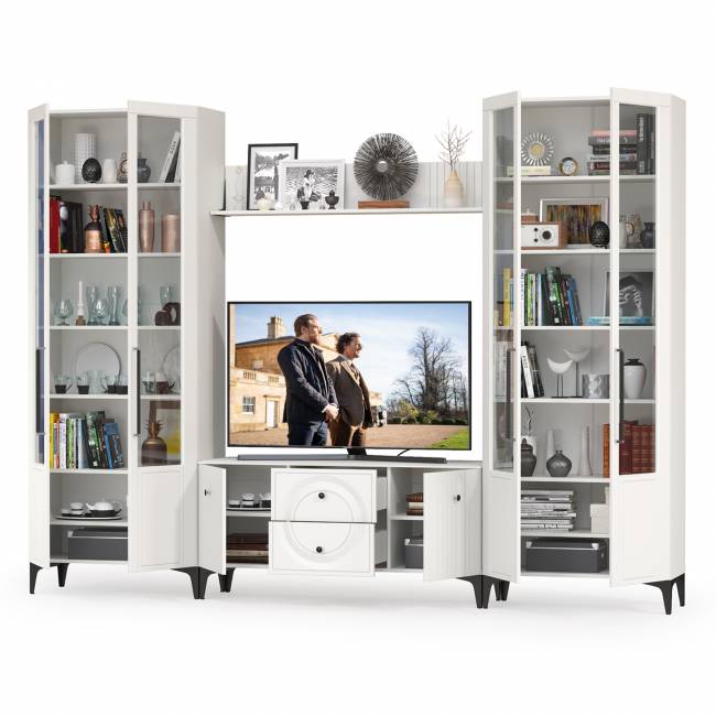 Два широких серванта и ТВ-тумба Валенсия цвет белый шагрень