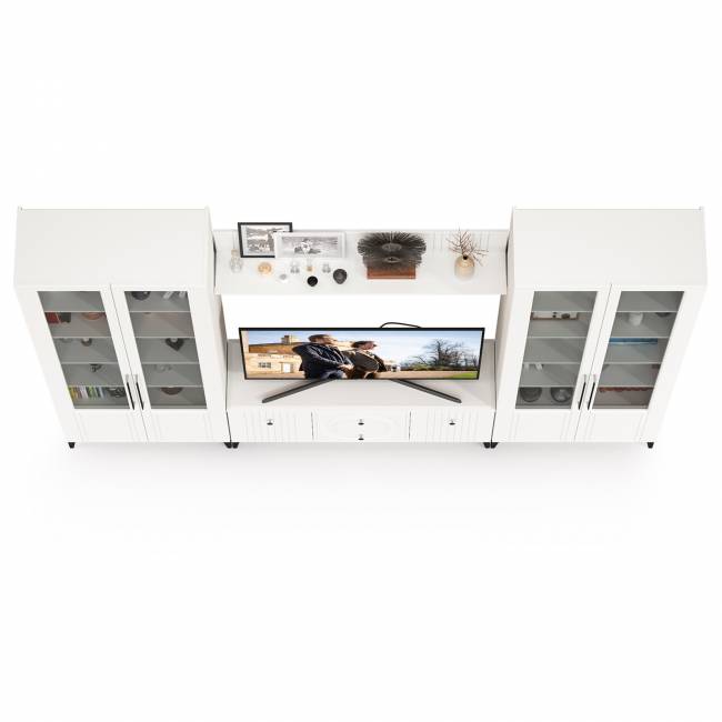 Два широких серванта и ТВ-тумба Валенсия цвет белый шагрень